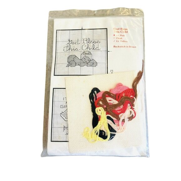 Birth Announcement Personalized Baby Girl Cross Stitch Kit God Bless This Child - Picture 5 of 6